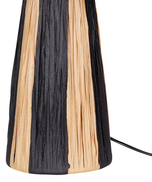Stolná lampa prírodná a čierna rafia tienidlo z palmových listov svietidlo boho štýl ručná výroba