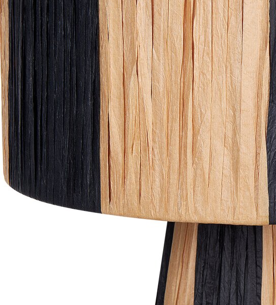 Stolná lampa prírodná a čierna rafia tienidlo z palmových listov svietidlo boho štýl ručná výroba