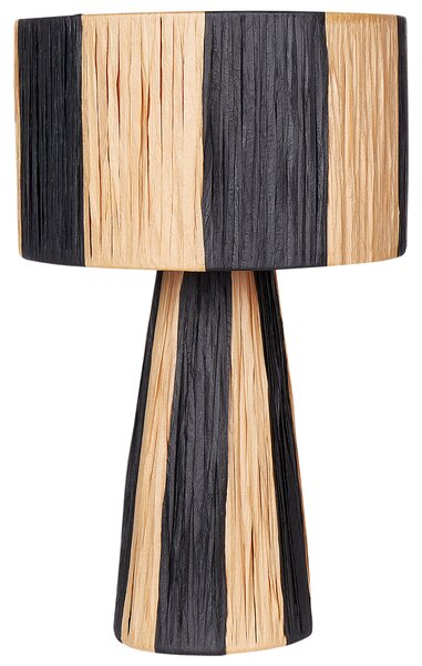 Stolná lampa prírodná a čierna rafia tienidlo z palmových listov svietidlo boho štýl ručná výroba