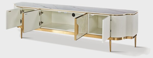 LivinHill TV stolík Stilig ST905C 200 cm biely/zlatý/mramor