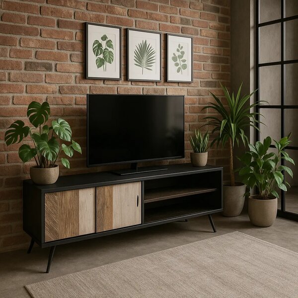 LivinHill TV stolík Adesso 150 cm z masívu čierny/hnedý