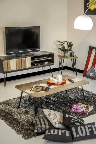 LivinHill TV stolík Adesso 150 cm z masívu čierny/hnedý
