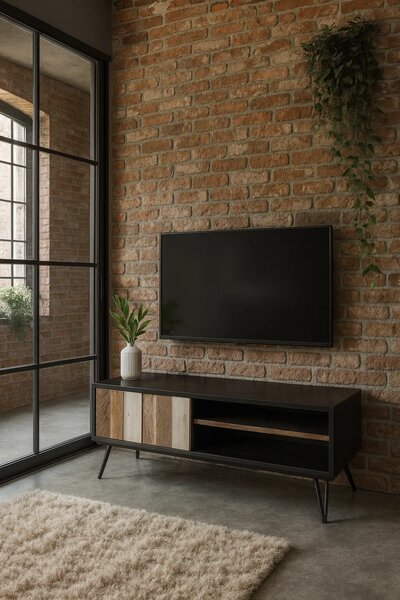 LivinHill TV stolík Adesso 150 cm z masívu čierny/hnedý