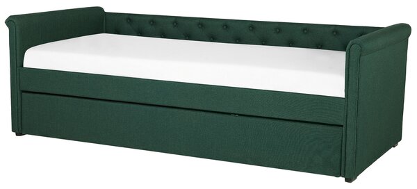 Rozkladacia posteľ tmavozelené látkové čalúnenie s gombíkmi 80 x 200 cm posteľ pre hostí detská izba