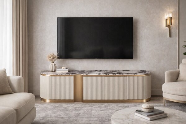 LivinHill TV stolík Stilig ST916B 200 cm mramor/krémový/zlatý