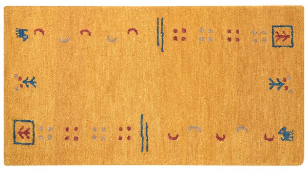 Koberec gabbeh žltý vlnený 80 x 150 cm obdĺžnikový viacfarebný geometrický vzor boho štýl obývacia izba spálňa detská izba