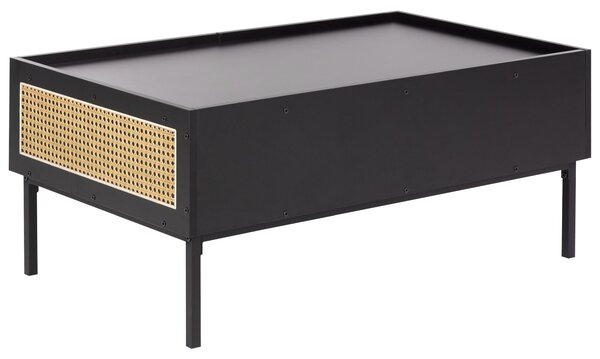 Konferenčný stolík čierna ratan MDF železný rám 100 x 60 x 42 cm ratanový výplet úložný priestor zásuvky boho štýl obývacia izba