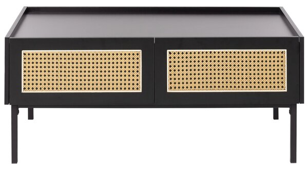 Konferenčný stolík čierna ratan MDF železný rám 100 x 60 x 42 cm ratanový výplet úložný priestor zásuvky boho štýl obývacia izba
