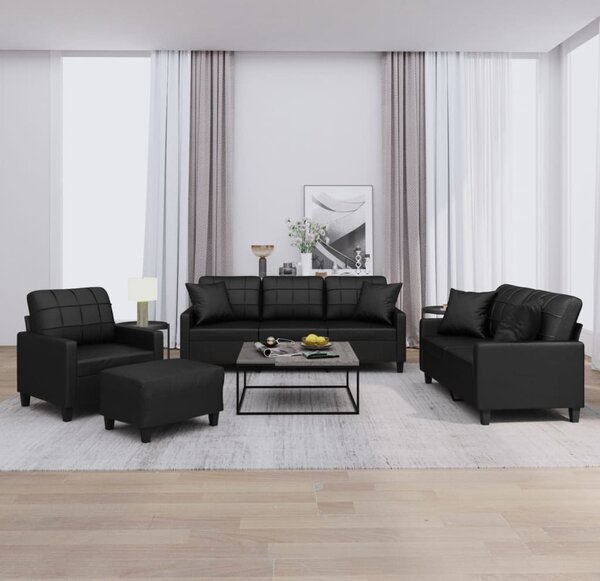 Maison Exclusive – 4-dielna sedacia súprava s vankúšmi, čierna umelá koža