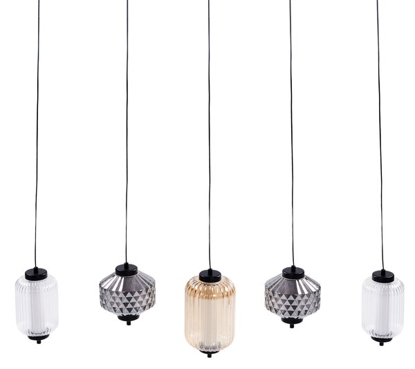 Závesná lampa viacfarebná sklo železo 5 svetiel priehľadné tienidlá moderný štýl obývačka jedáleň
