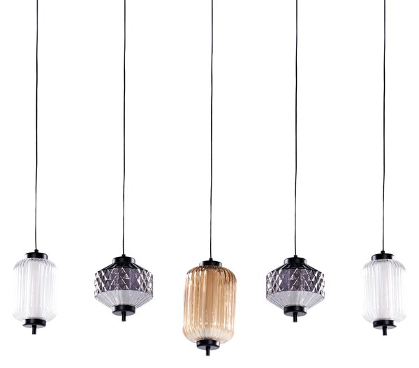 Závesná lampa viacfarebná sklo železo 5 svetiel priehľadné tienidlá moderný štýl obývačka jedáleň