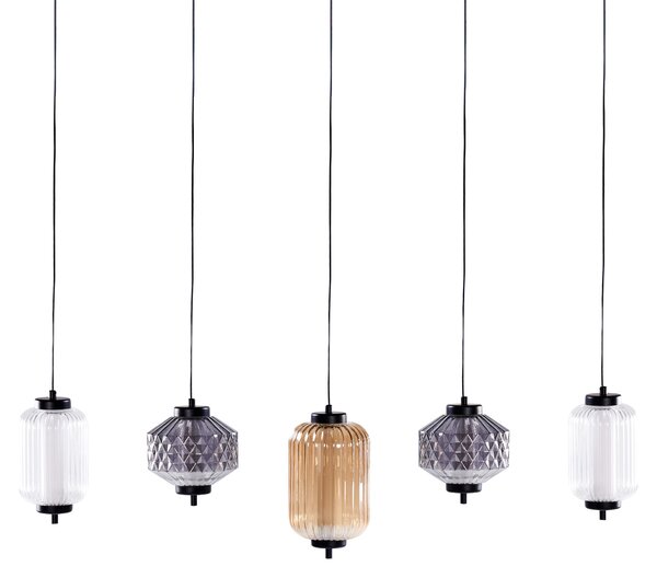 Závesná lampa viacfarebná sklo železo 5 svetiel priehľadné tienidlá moderný štýl obývačka jedáleň