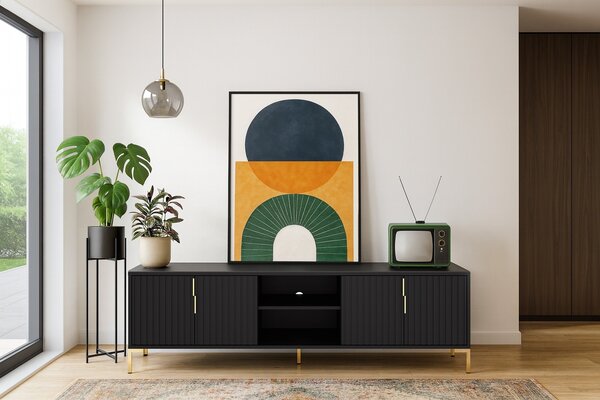 Vivaldi TV stolík Flinn 165 cm čierny/zlatý