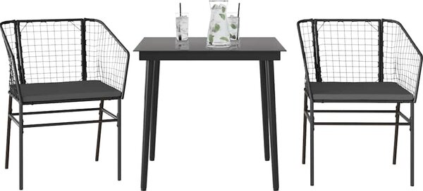 Maison Exclusive - 3-dielna záhradná jedálenská súprava+podložky, čierna polyratan