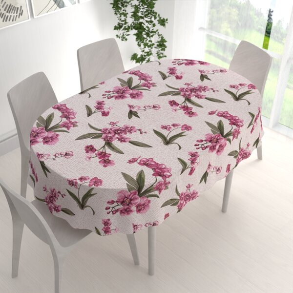 Biante Bavlnený oválny obrus Sandra SA-635 Ružovofialové orchidey na bielom 50x100 cm