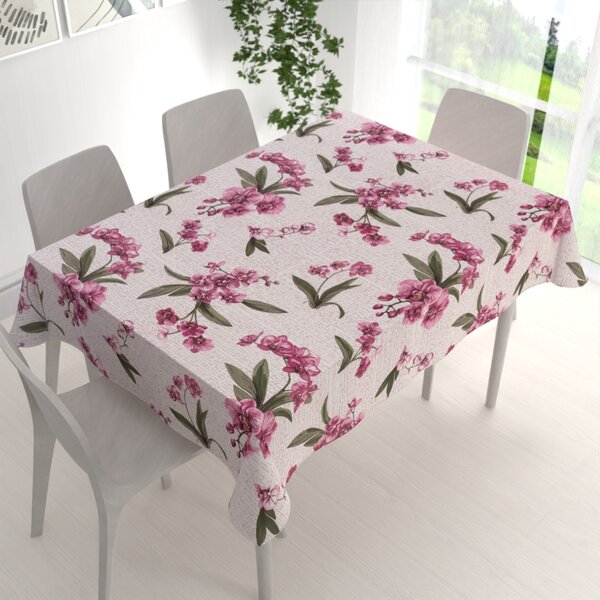 Biante Bavlnený obdĺžnikový obrus Sandra SA-635 Ružovofialové orchidey na bielom 50x100 cm