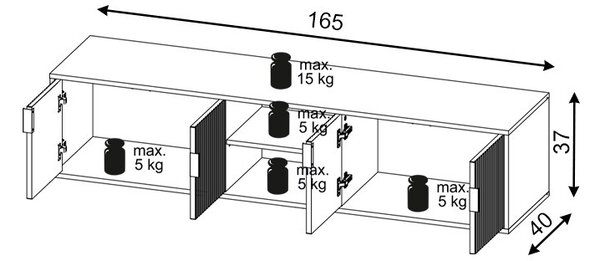 Vivaldi TV stolík Flinn 165 cm biely/zlatý
