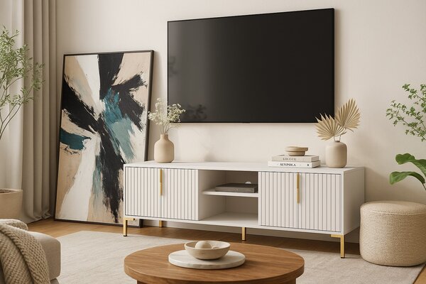 Vivaldi TV stolík Flinn 165 cm biely/zlatý