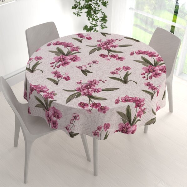Biante Bavlnený okrúhly obrus Sandra SA-635 Ružovofialové orchidey na bielom Ø 100 cm