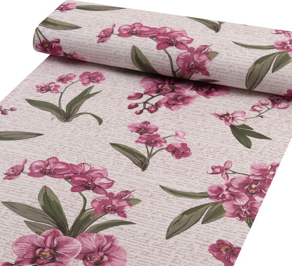 Bavlnená látka/plátno Sandra SA-635 Ružovofialové orchidey na bielom - šírka 160 cm