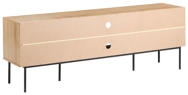 TV stolík svetlé drevo prírodné ratanové dvere prútený čierne kovové nohy 180 x 63 cm úložný priestor boho štýl obývačka
