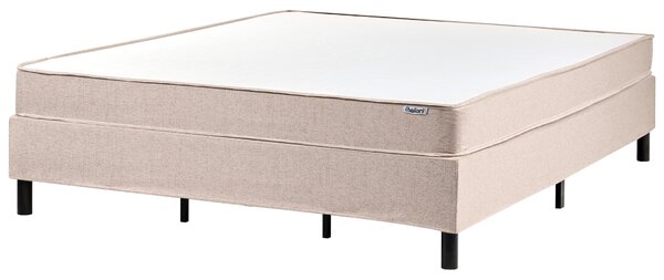 Kontinentálna posteľ bez čela béžová polyester čalúnený rám 180 x 200 cm pružinový matrac spálňa