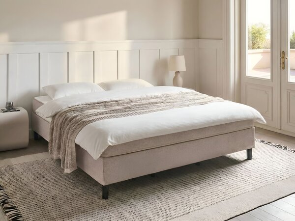 Kontinentálna posteľ bez čela béžová polyester čalúnený rám 180 x 200 cm pružinový matrac spálňa