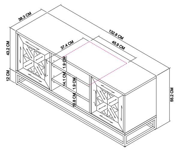 LivinHill TV stolík Indus 133 cm z masívu dub prírodný/grafit