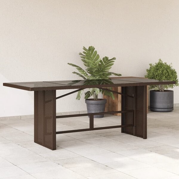 Maison Exclusive - Záhradný stôl so sklenenou doskou hnedý 190x80x74 cm Poly ratan