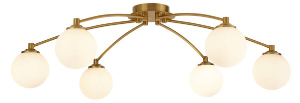Searchlight Stropné svietidlo Feylinn, biela/mosadz, sklo, Ø 75 cm, 6-pl., Biela / opálová, Obývacia izba / jedáleň, Sklo, Moderný, Stropné svetlo
