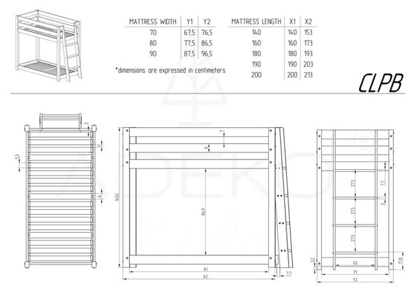 Poschodová detská posteľ z borovicového dreva 90x200 cm CLPB - Adeko