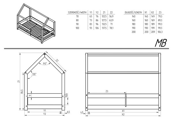 Domčeková detská posteľ z borovicového dreva 120x200 cm Mila MB - Adeko