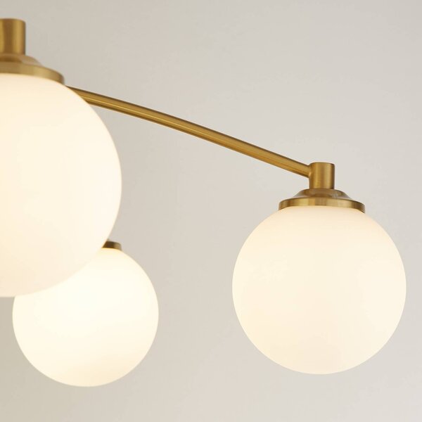 Searchlight Stropné svietidlo Feylinn, biela/mosadz, sklo, Ø 75 cm, 6-pl., Biela / opálová, Obývacia izba / jedáleň, Sklo, Moderný, Stropné svetlo