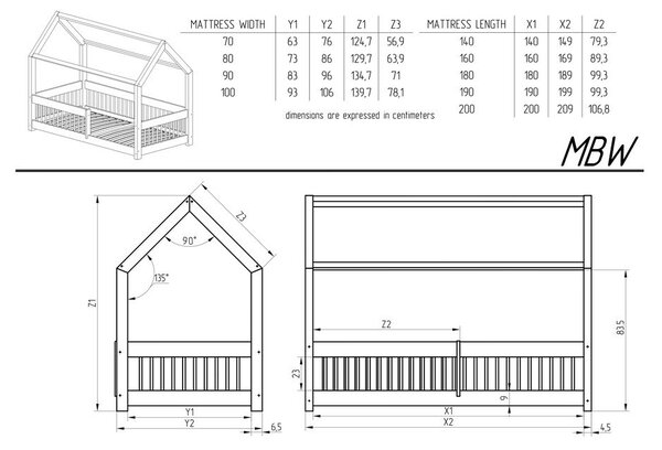 Domčeková detská posteľ z borovicového dreva s úložným priestorom a výsuvným lôžkom v prírodnej farbe 90x200 cm Mila MBW – Adeko