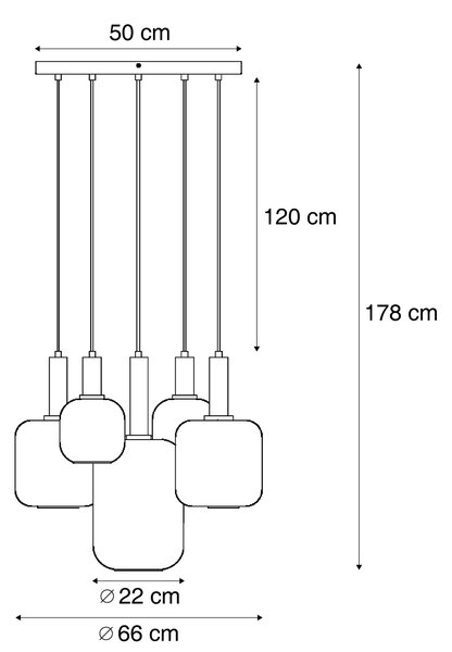 Hotelová elegantná závesná lampa čierna a zlatá so zeleným sklom 5-svetiel - Zuzanna