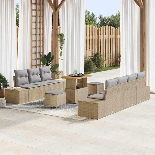 Maison Exclusive - Záhradný nábytok s vankúmi 10 ks Béový Poly-rattan