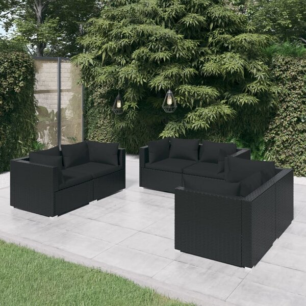 Maison Exclusive – 6-dielna záhradná súprava s vankúšmi z polyrotangu, čierna