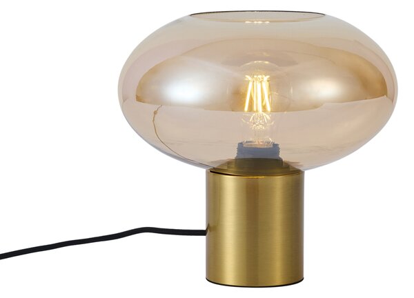 Dizajnová stolná lampa mosadzná s jantárovým sklom - Umbrella