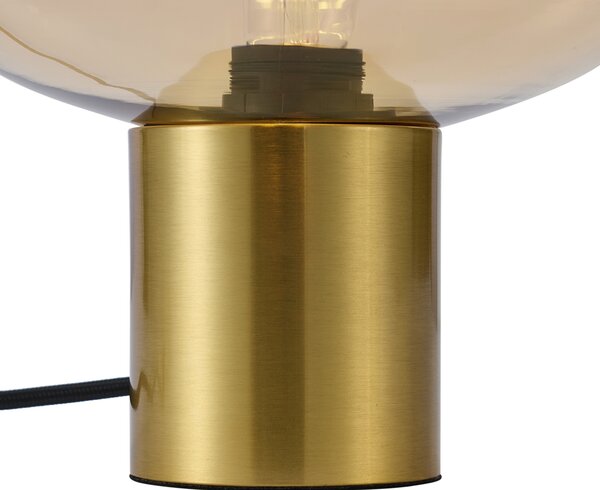 Dizajnová stolná lampa mosadzná s jantárovým sklom - Umbrella