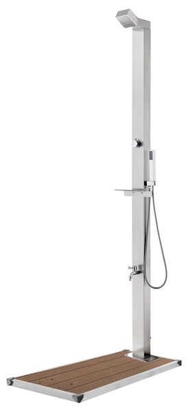 Maison Exclusive – Záhradná sprcha s hnedou podlahovou doskou, 225 cm, nerezová oceľ