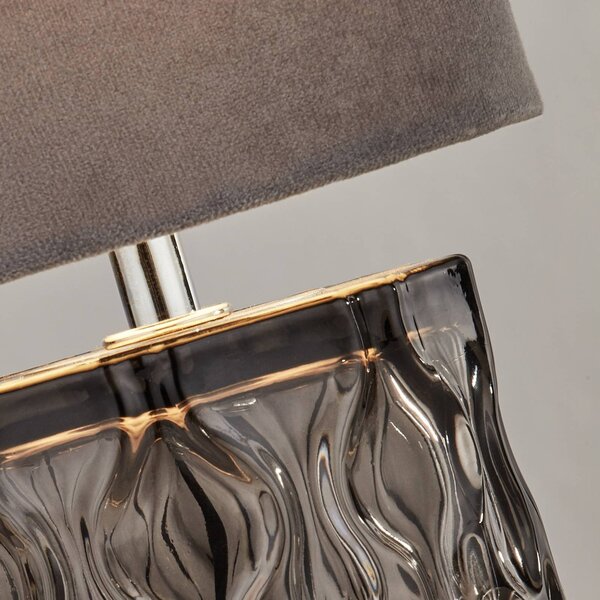 Stolová lampa Nyssa, sivá, textil/kov, 28 cm, E27, Hliník / sivá / zinok, Obývacia izba / jedáleň, Textil / látka / hodváb, Moderný, Stojacie svietidlo