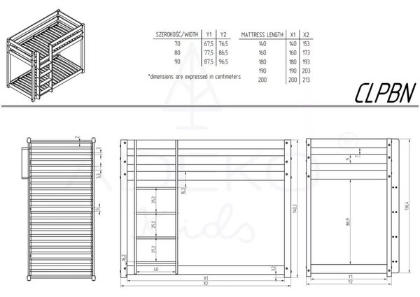 Poschodová detská posteľ s výsuvným lôžkom s úložným priestorom s roštom v prírodnej farbe 90x200 cm CLPBN – Adeko