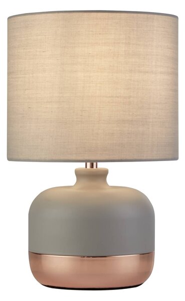Searchlight Stolová lampa Tamsin, sivá, kov/textil, výška 27 cm, E14, Hliník / sivá / zinok, Obývacia izba / jedáleň, Textil / látka / hodváb, Moderný, Stojacie svietidlo