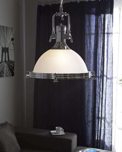 Závesná lampa biele kovové tienidlo okrúhle stropné svietidlo industriálne osvetlenie