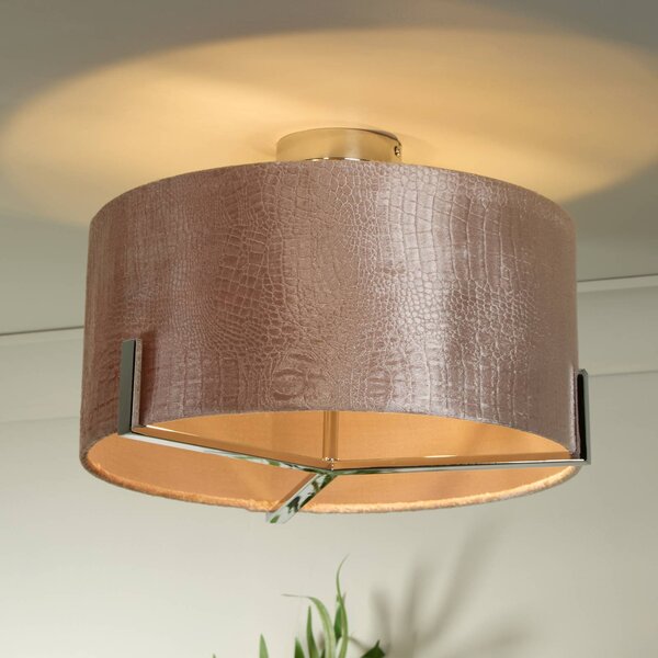 Searchlight Stropné svietidlo Kyran, červené, kov, zamat, Ø 40 cm, E27, Červená, Obývacia izba / jedáleň, Textil / látka / hodváb, Moderný