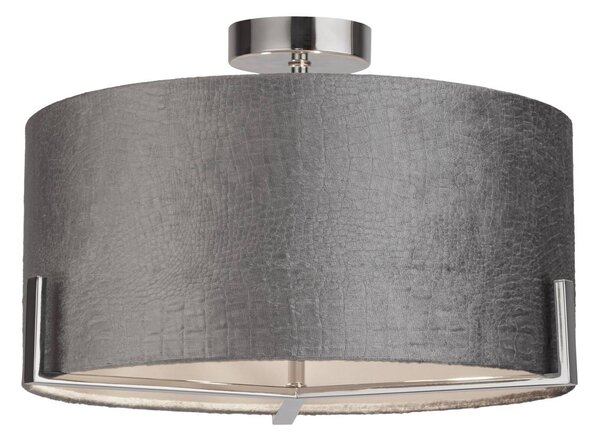 Searchlight Stropné svietidlo Kyran, sivá, kov, zamat, Ø 40 cm, E27, Hliník / sivá / zinok, Obývacia izba / jedáleň, Textil / látka / hodváb, Moderný
