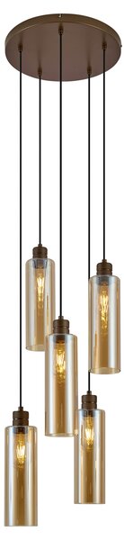 Hotelová elegantná závesná lampa tmavý bronz s jantárovým sklom 5-svetiel - Stavelot