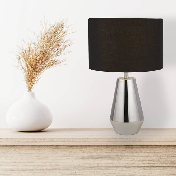 Stolová lampa Laynie, sivá/čierna, kov/textil, 24 cm, E14, Čierna, Obývacia izba / jedáleň, Textil / látka / hodváb, Moderný, Stojacie svietidlo