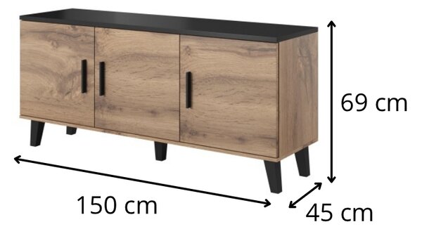 HALMAR TV stolík Lotta I 150 cm dub wotan/čierny