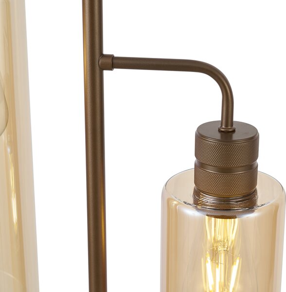 Hotelová elegantná stojaca lampa tmavý bronz s jantárovým sklom 2-svetlá - Stavelot